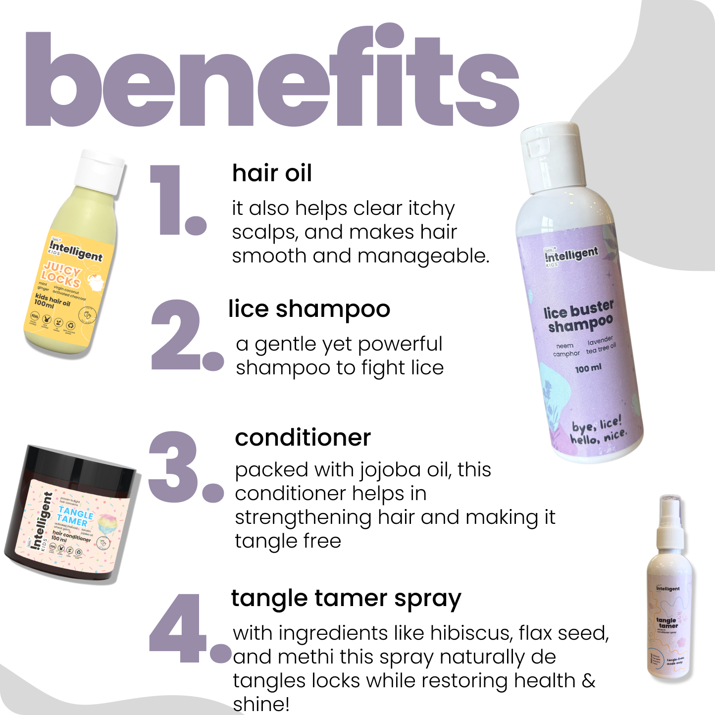 Ultimate Lice Fighter Kit: Lice Shampoo 100ml + Hair Oil 100ml + Conditioner 100g + Hair Detangler 100ml