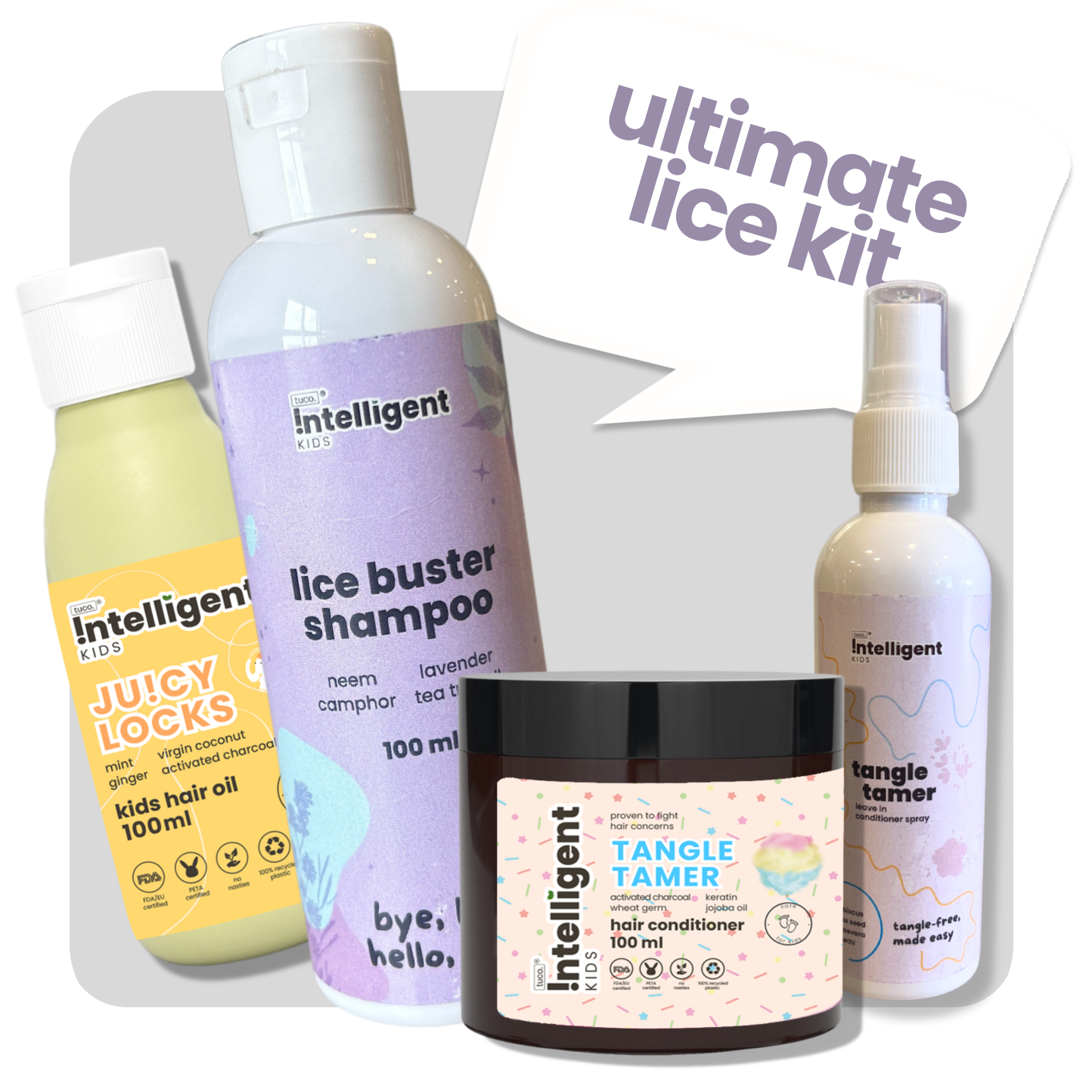 Ultimate Lice Fighter Kit: Lice Shampoo 100ml + Hair Oil 100ml + Conditioner 100g + Hair Detangler 100ml
