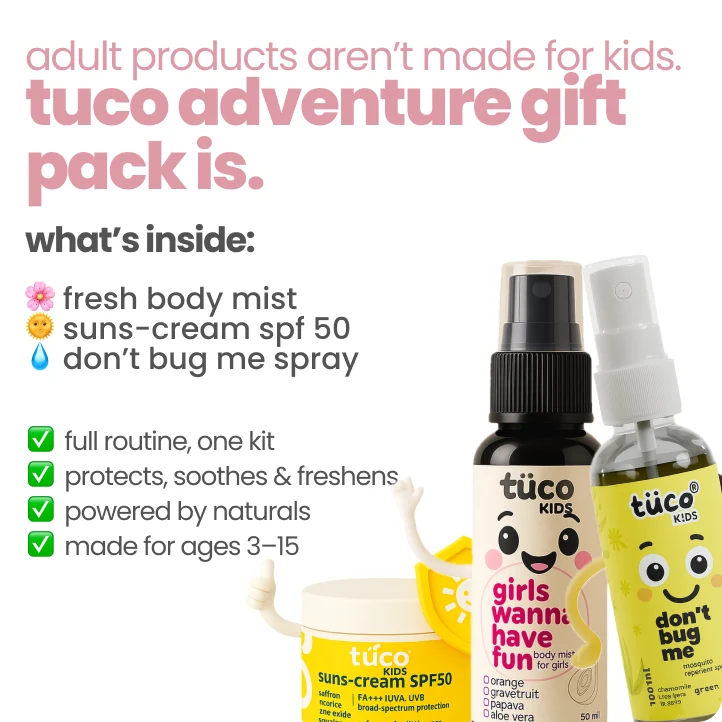Kids Safe Adventure Gift Pack: body mist + sunscreen + mosquito repellent spray