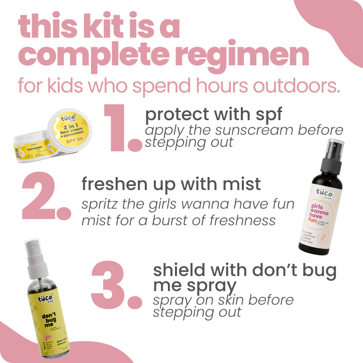 Kids Safe Adventure Gift Pack: body mist + sunscreen + mosquito repellent spray