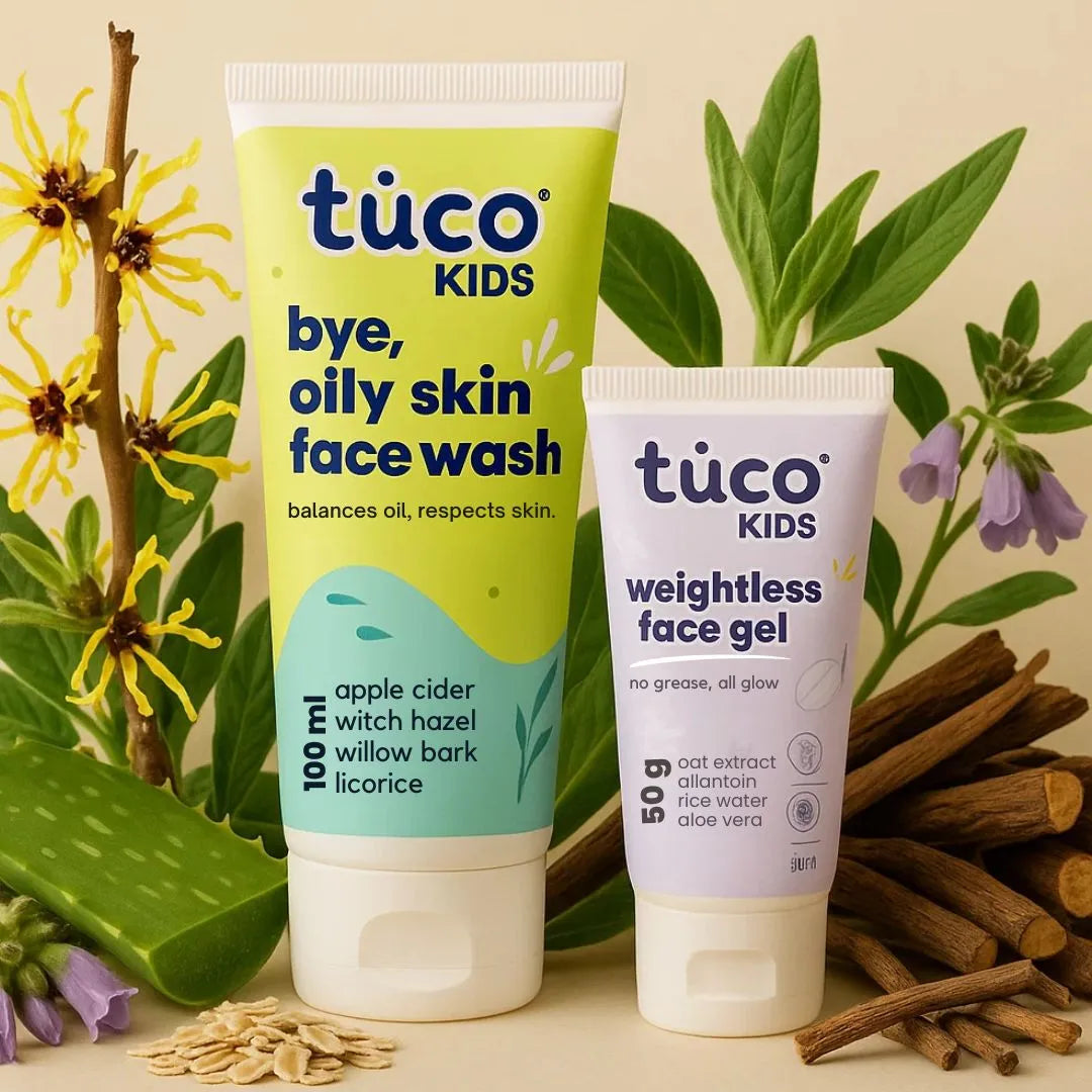 Oily skin face wash for kids and tuco weightless gel to treat acne in kids
