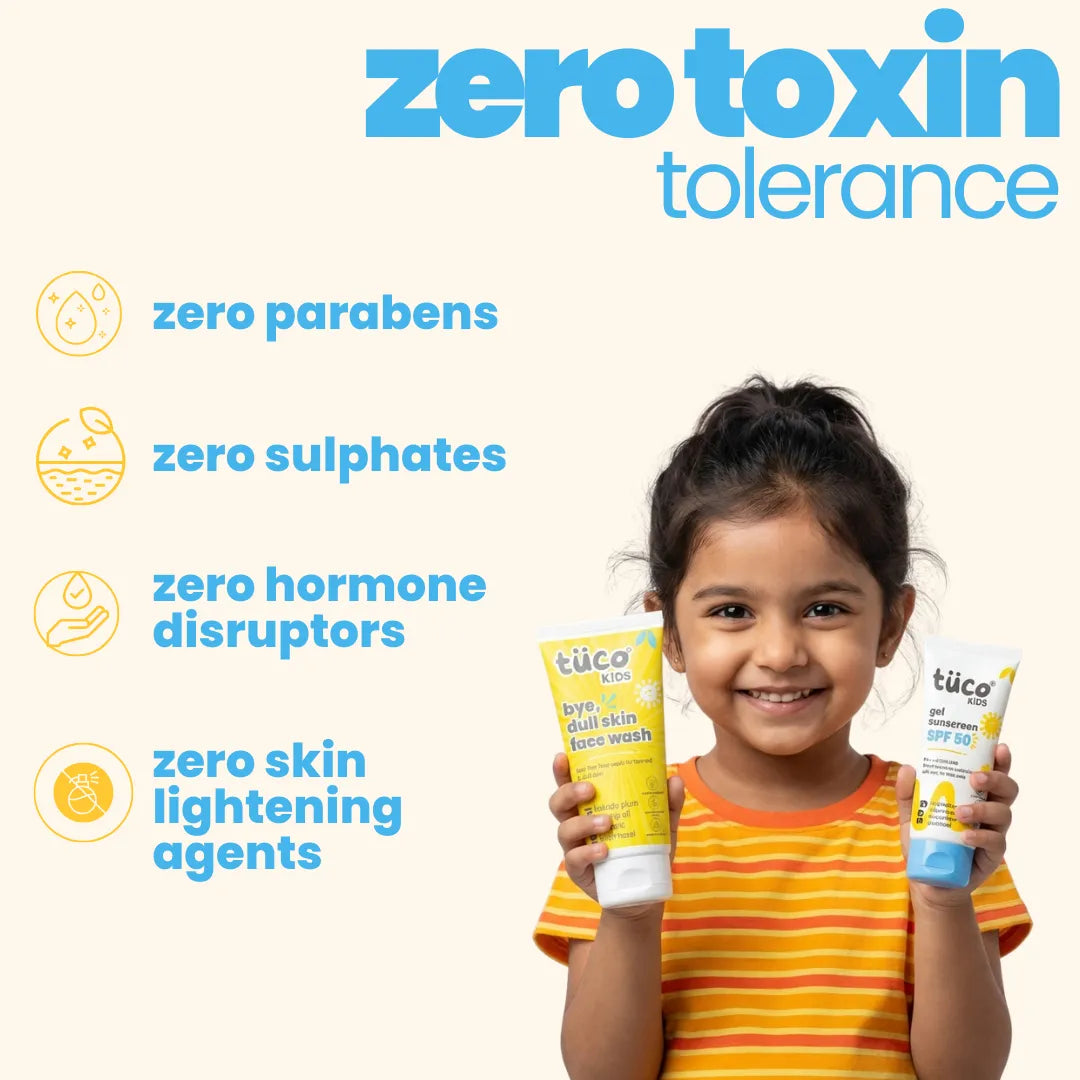 Tuco Kids gel sunscreen SPF 50 and dull skin face wash – zero parabens, sulphates, hormone disruptors and skin lightening agents