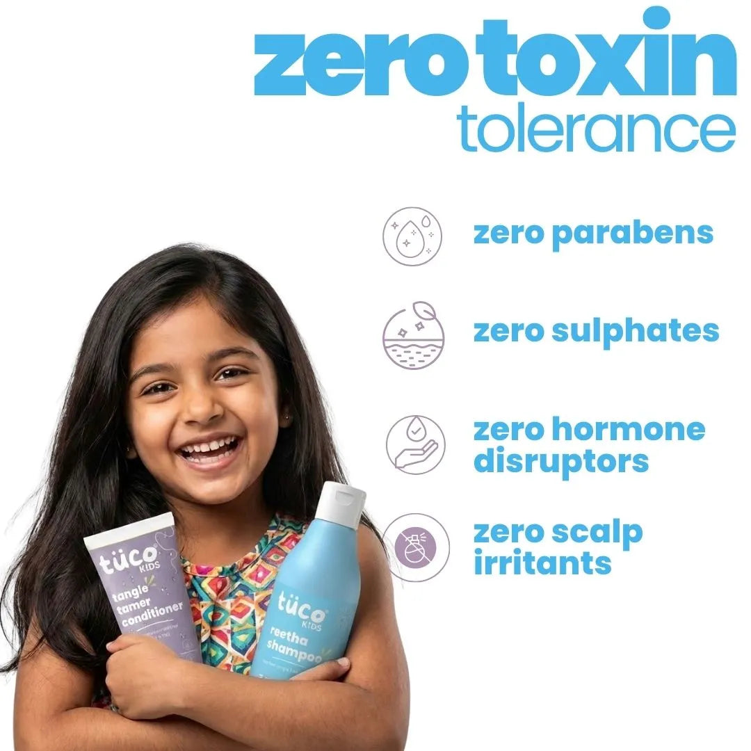 Tuco Kids reetha shampoo and tangle tamer conditioner – zero parabens, sulphates, hormone disruptors and scalp irritants for kids