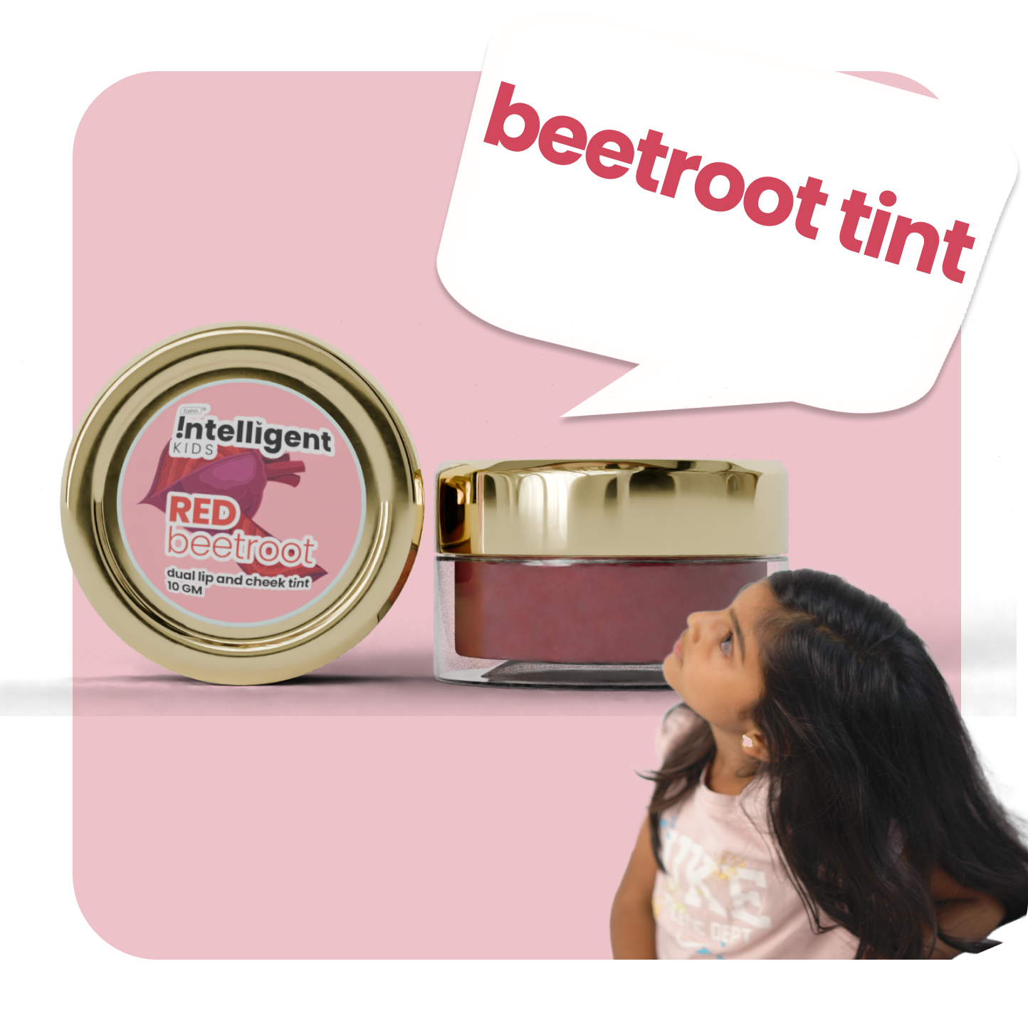 Tuco Kids Triple Tint : The product is made with natural ingredients like beetroot, shea butter, and beeswax, providing a safe and chemical-free option for kids' makeup. Suitable for use on lips, cheeks, and eyelids, this tint adds a subtle flush of color while nourishing and hydrating the skin. Perfect for playtime or special occasions, it's a gentle and versatile choice for young ones.