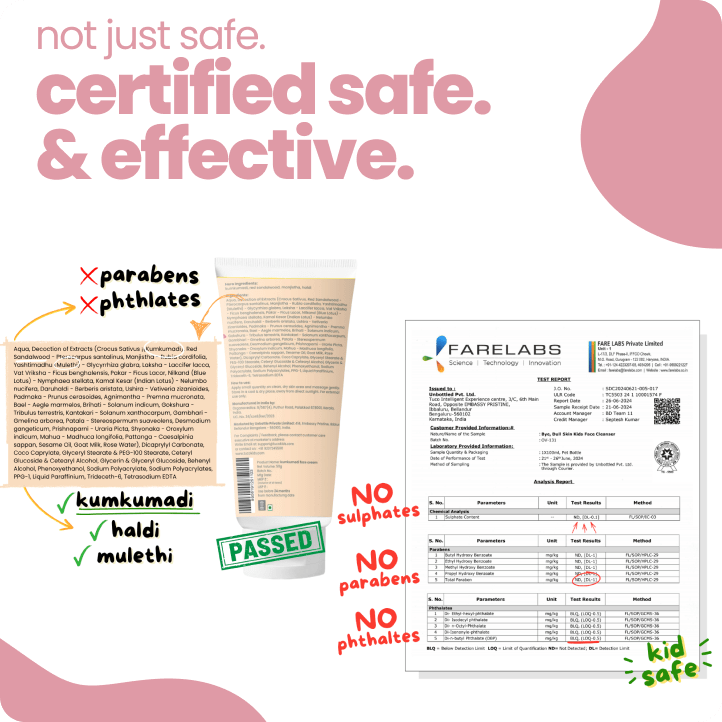 Product packaging with certification labels and text on a white background