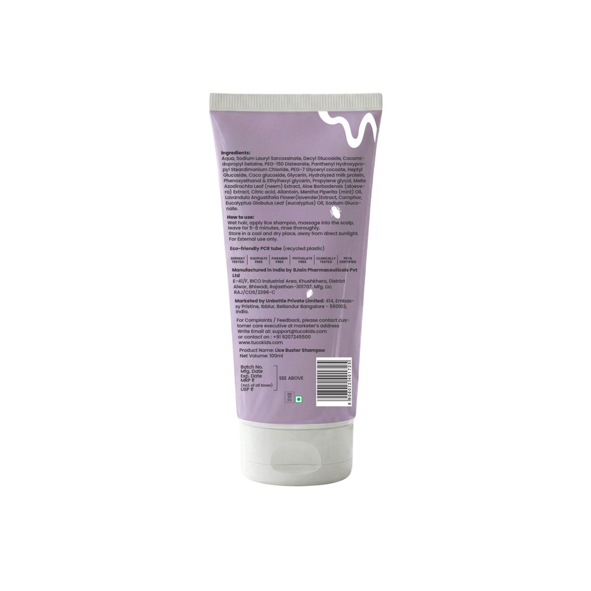 Lice Buster / Anti Lice Shampoo 100ml — back of pack, ingredients & product details | Tuco Kids