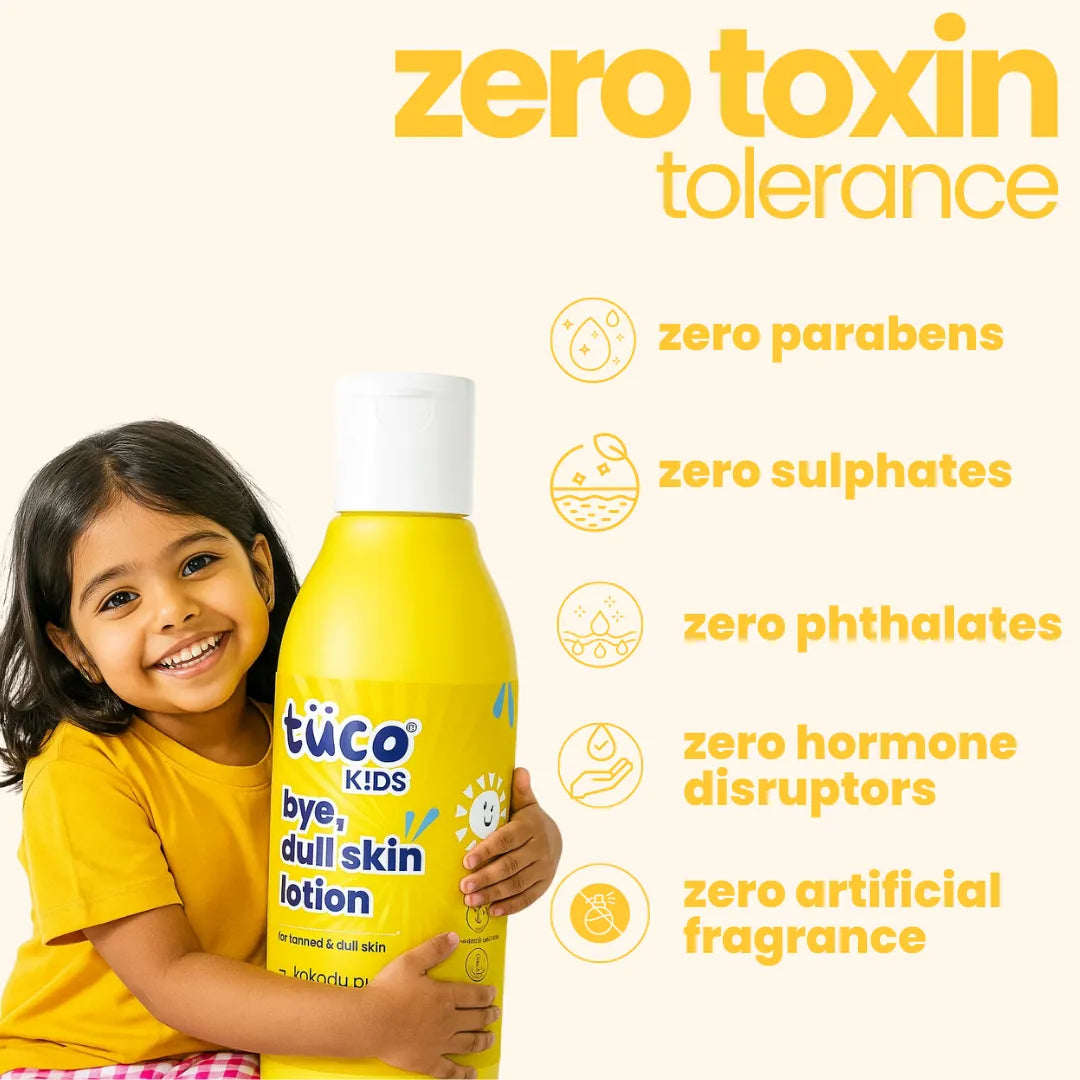 Tuco Kids Bye Dull Skin body lotion zero toxin tolerance – zero parabens, sulphates, phthalates, hormone disruptors and artificial fragrance