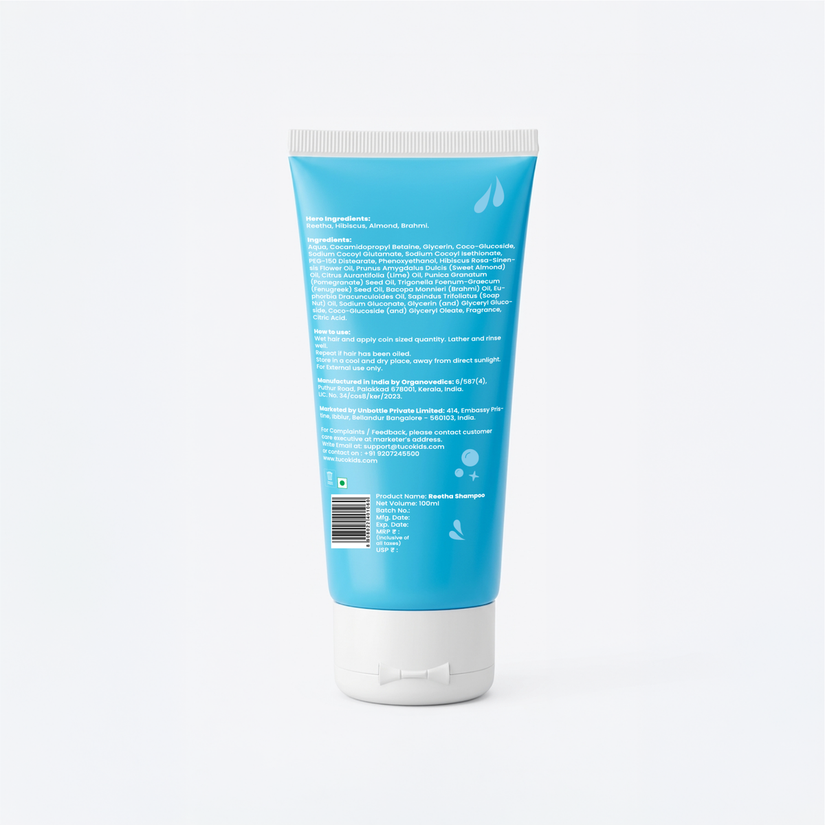 Reetha Shampoo (100ml) — back of pack, ingredients & product details | Tuco Kids