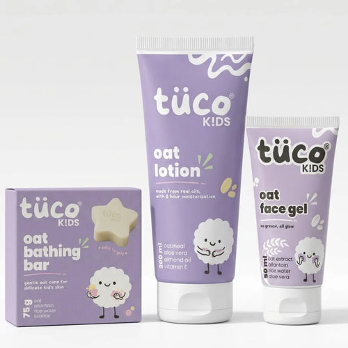 Tuco Kids 3-in-1 Oat Kit – oat bathing bar, oat lotion and oat face gel for soft, hydrated kids' skin
