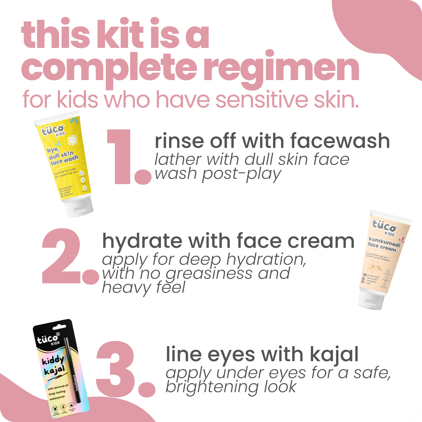 Festive Glow Kit: Dull Skin Face Wash + Kumkumadi Face Cream + Castor Kajal - Tuco Kids