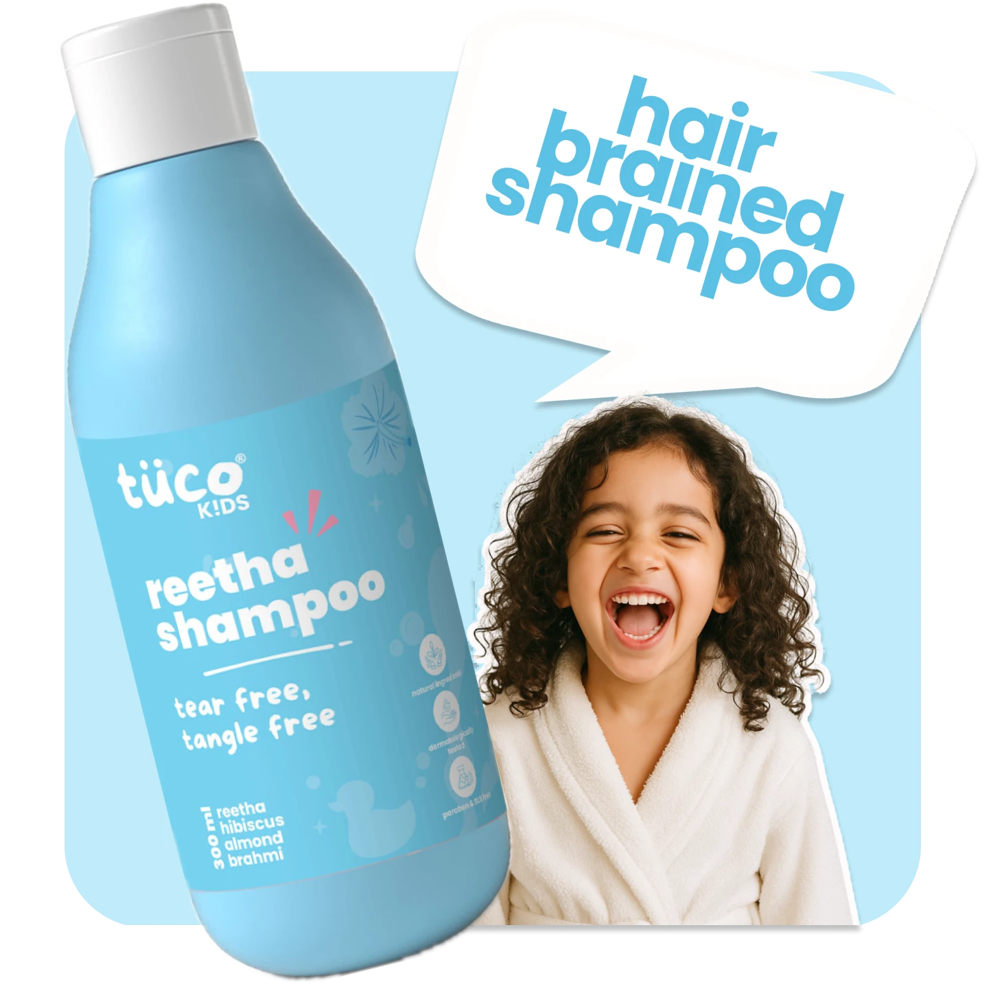 Tuco Kids Hair Brained Shampoo with Reetha, Hibiscus, Henna, and Amla – gentle, natural shampoo for itchy, tangled hair