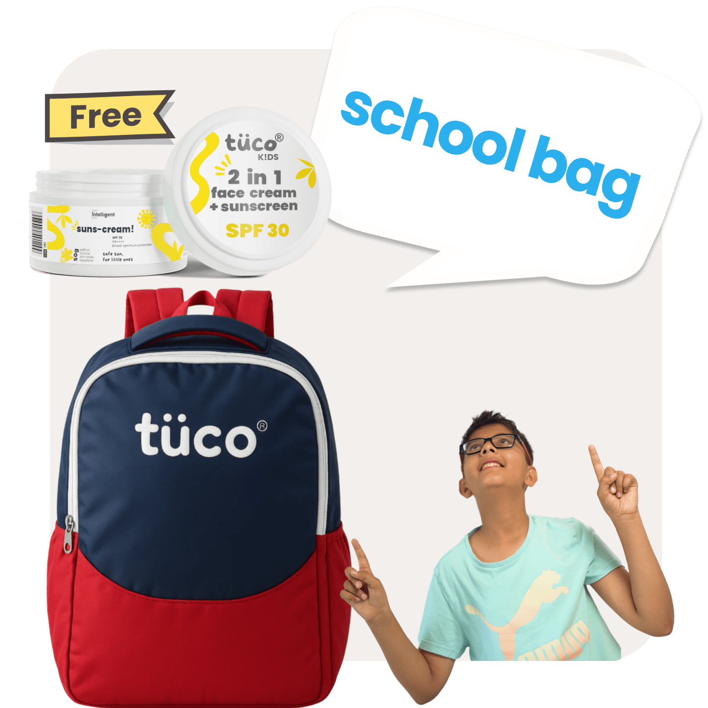 Back to School Combo- Boys Backpack FREE SPF 30 Sunscreen