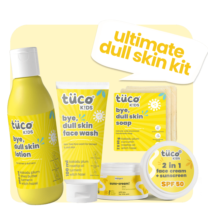Ultimate Dull Skin Kit: Soap + Lotion(100 ml) + Sunscreen (SPF 50) + Face Cleanser - Tuco Kids