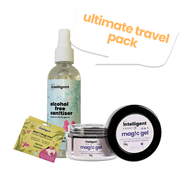 ultimate travel pack: alcohol free sanitizer, magic gel and mosquito patches