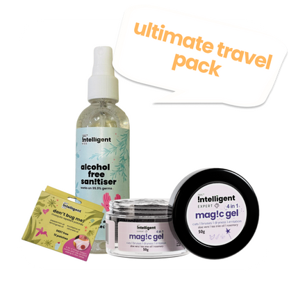 ultimate travel pack: alcohol free sanitizer, magic gel and mosquito patches