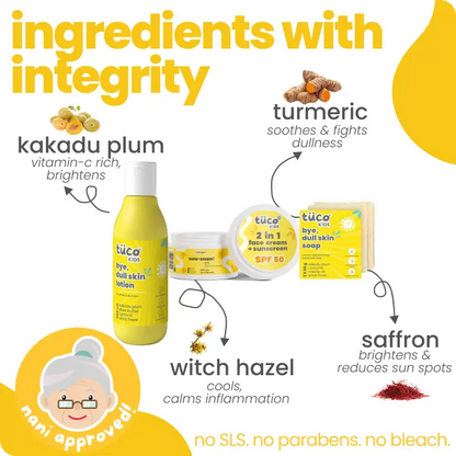 Product display with ingredients labeled on a white background