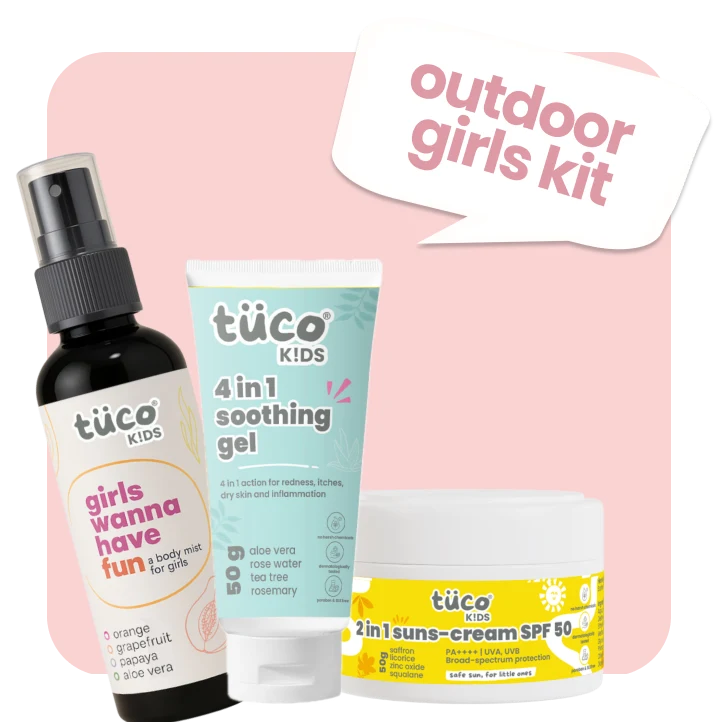 active girls summer essential kit: soothing gel + body mist + sunscreen spf50