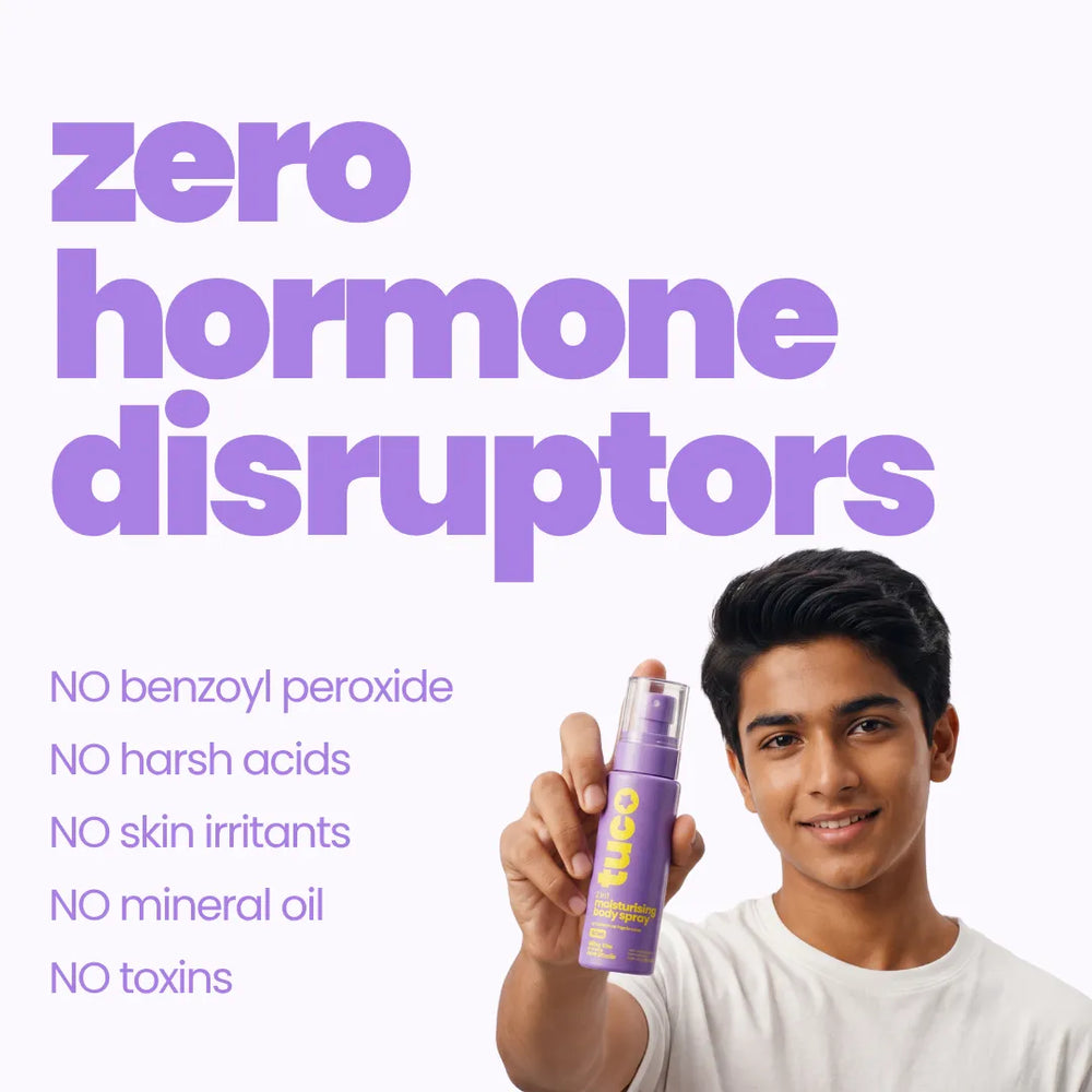 Teen with Tuco Kids Moisturising Body Spray, free from benzoyl peroxide and harsh acids