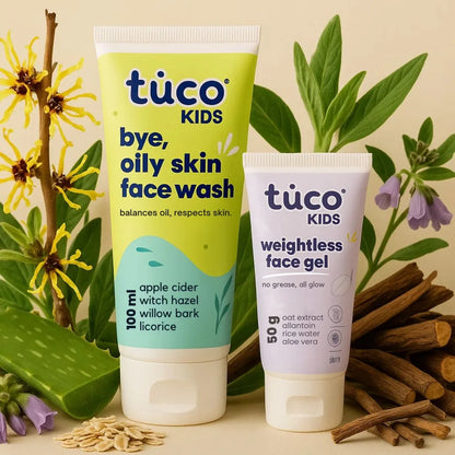 Oily skin face wash for kids and tuco weightless gel to treat acne in kids