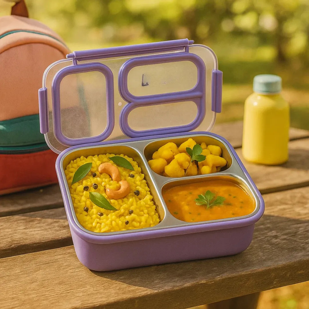 3 Compartment Stainless Steel Bento Lunch Box — image 11 | Tuco Kids