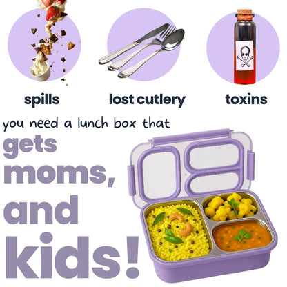3 Compartment Stainless Steel Bento Lunch Box — image 12 | Tuco Kids