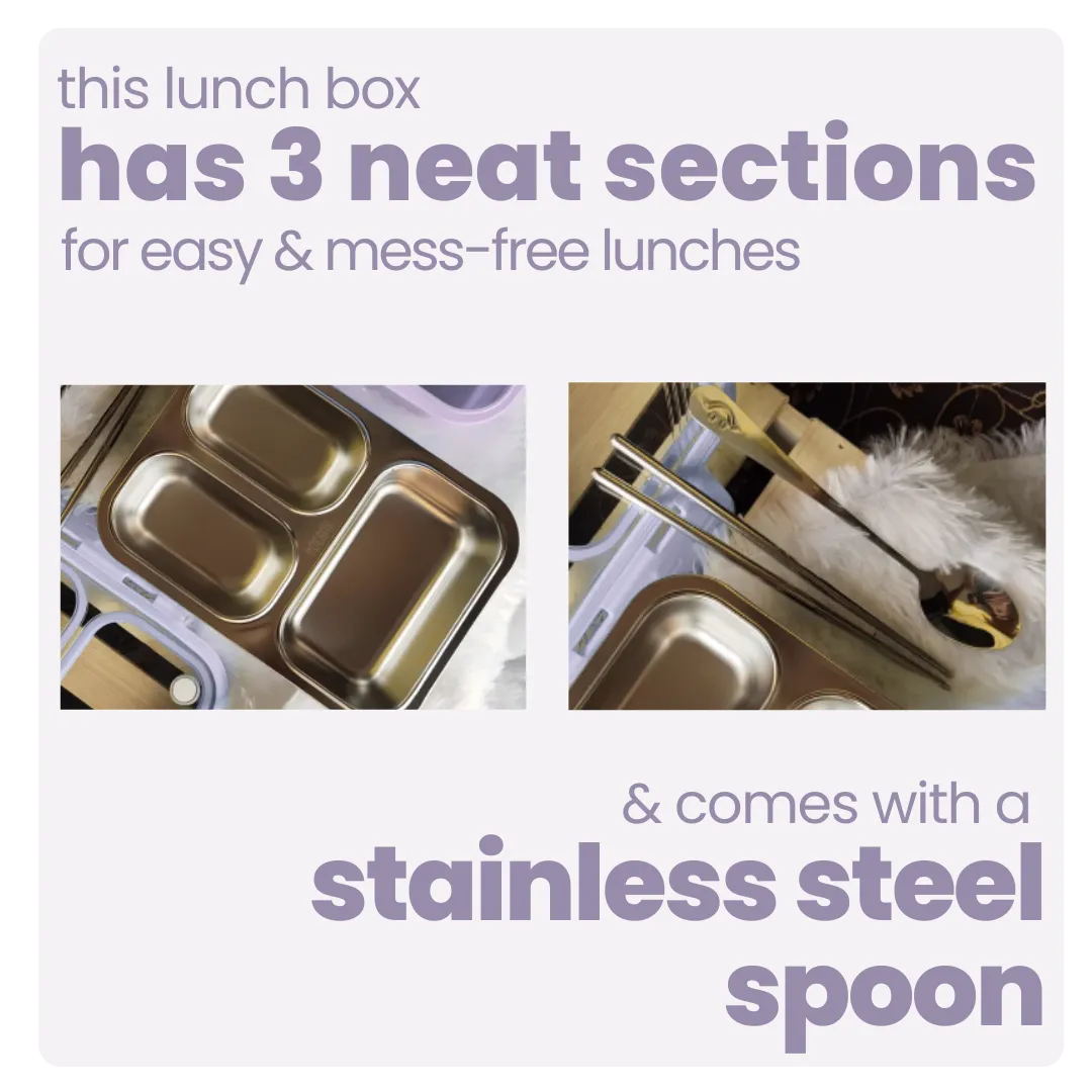 3 Compartment Stainless Steel Bento Lunch Box — image 13 | Tuco Kids