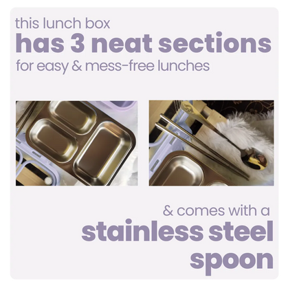 3 Compartment Stainless Steel Bento Lunch Box — image 13 | Tuco Kids