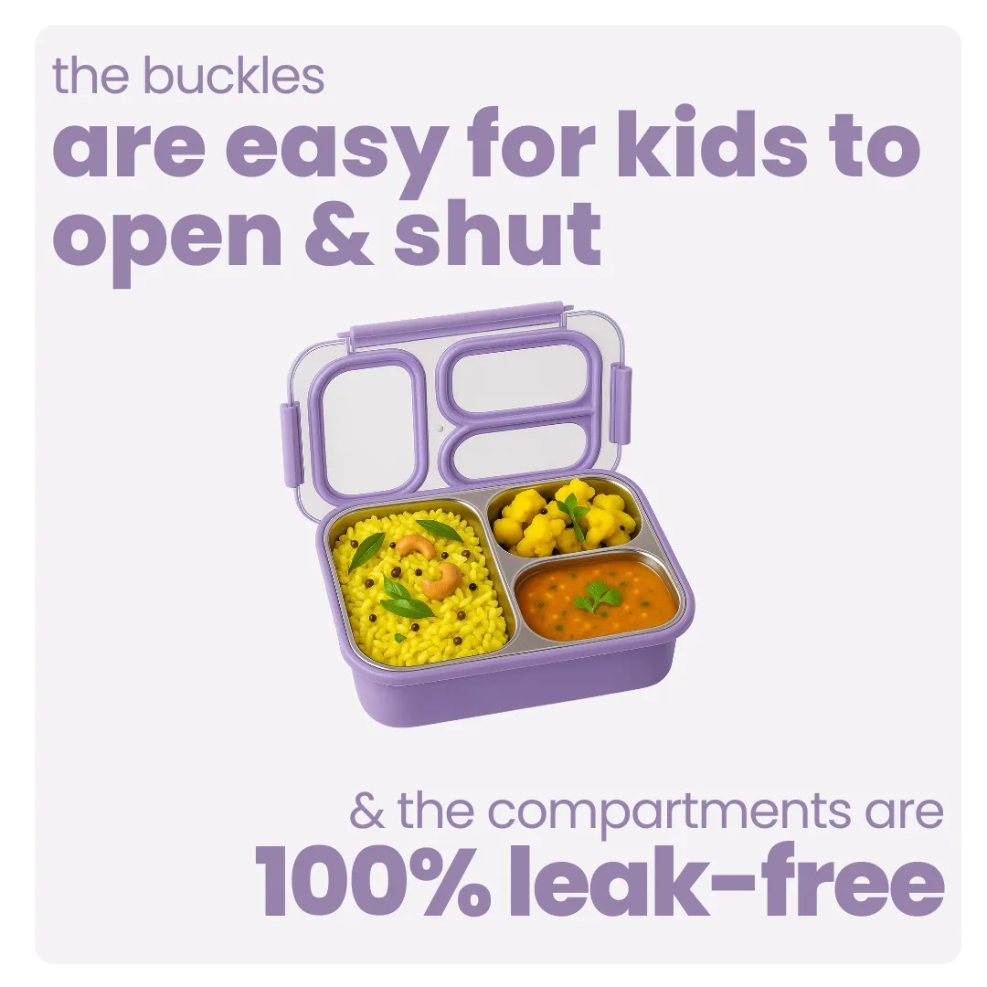 3 Compartment Stainless Steel Bento Lunch Box — image 14 | Tuco Kids