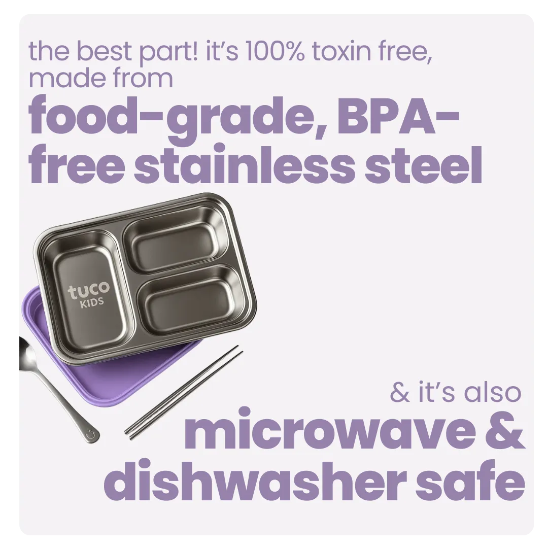 3 Compartment Stainless Steel Bento Lunch Box — image 15 | Tuco Kids