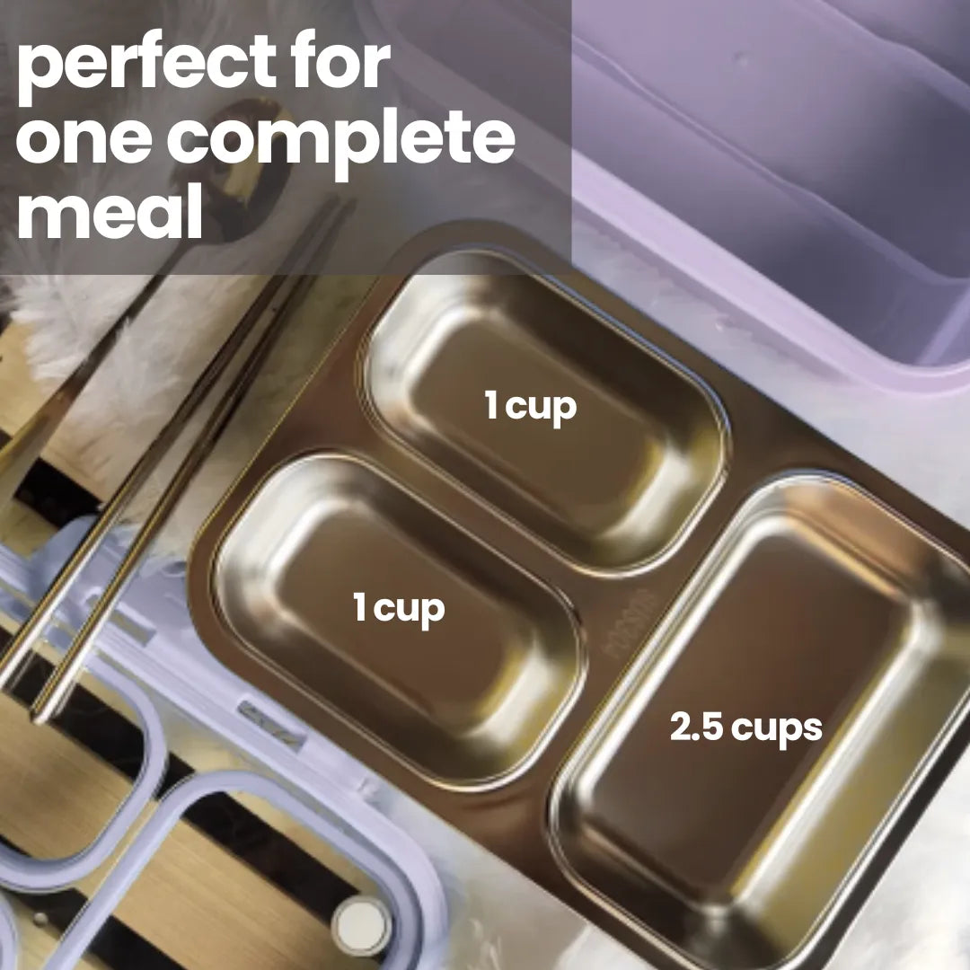 3 Compartment Stainless Steel Bento Lunch Box — image 16 | Tuco Kids