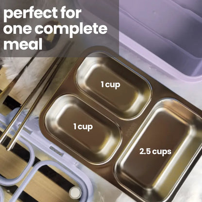 3 Compartment Stainless Steel Bento Lunch Box — image 16 | Tuco Kids