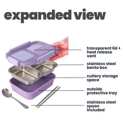 3 Compartment Stainless Steel Bento Lunch Box — image 17 | Tuco Kids