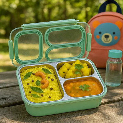 3 Compartment Stainless Steel Bento Lunch Box — image 21 | Tuco Kids