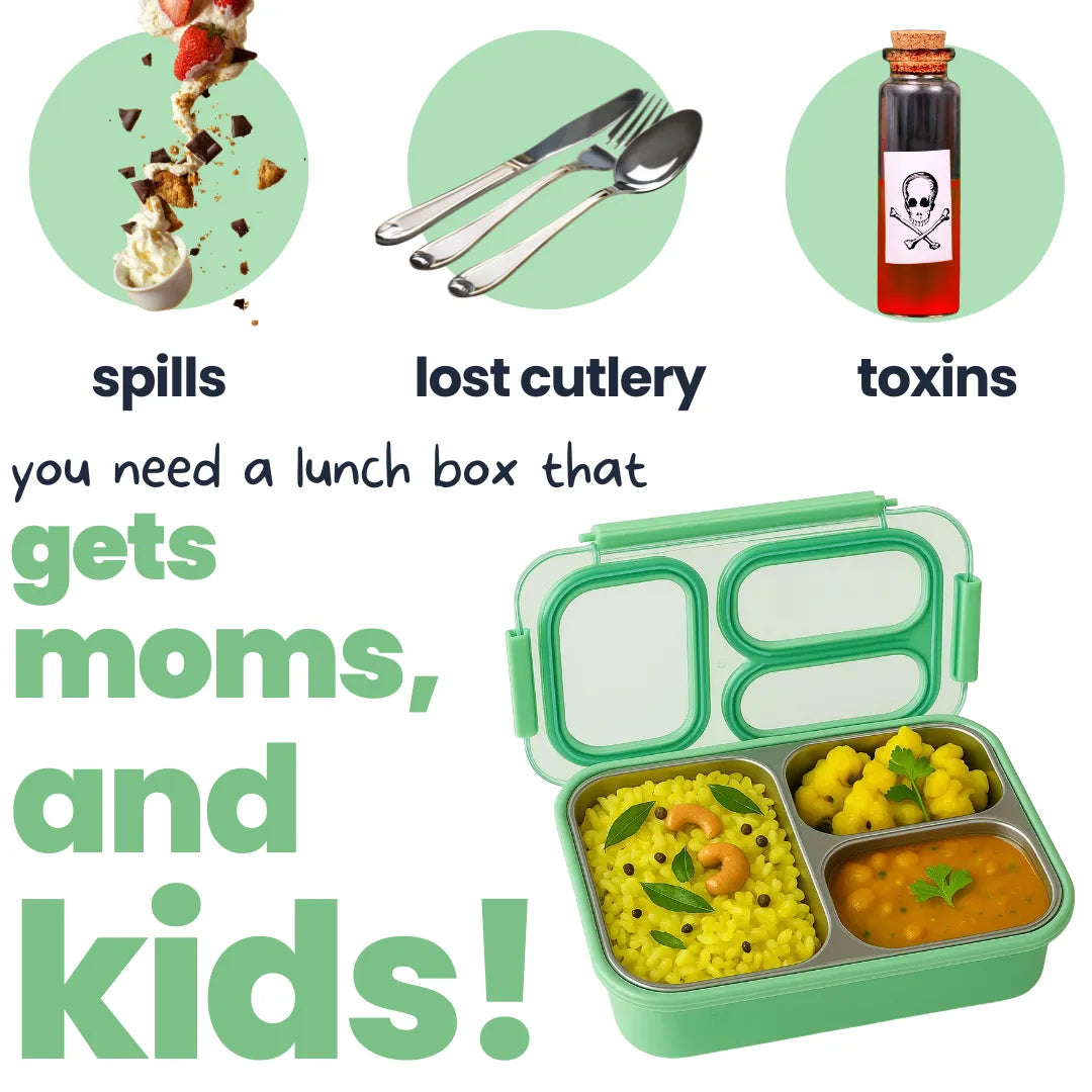 3 Compartment Stainless Steel Bento Lunch Box — image 22 | Tuco Kids