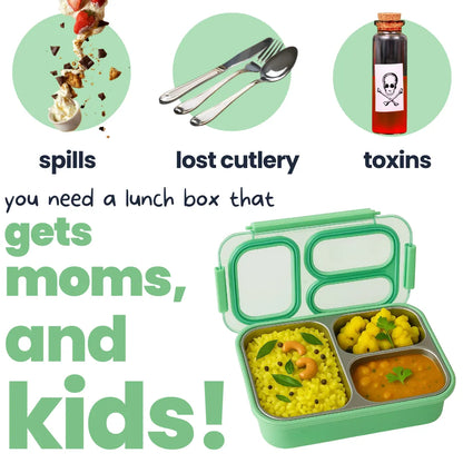3 Compartment Stainless Steel Bento Lunch Box — image 22 | Tuco Kids