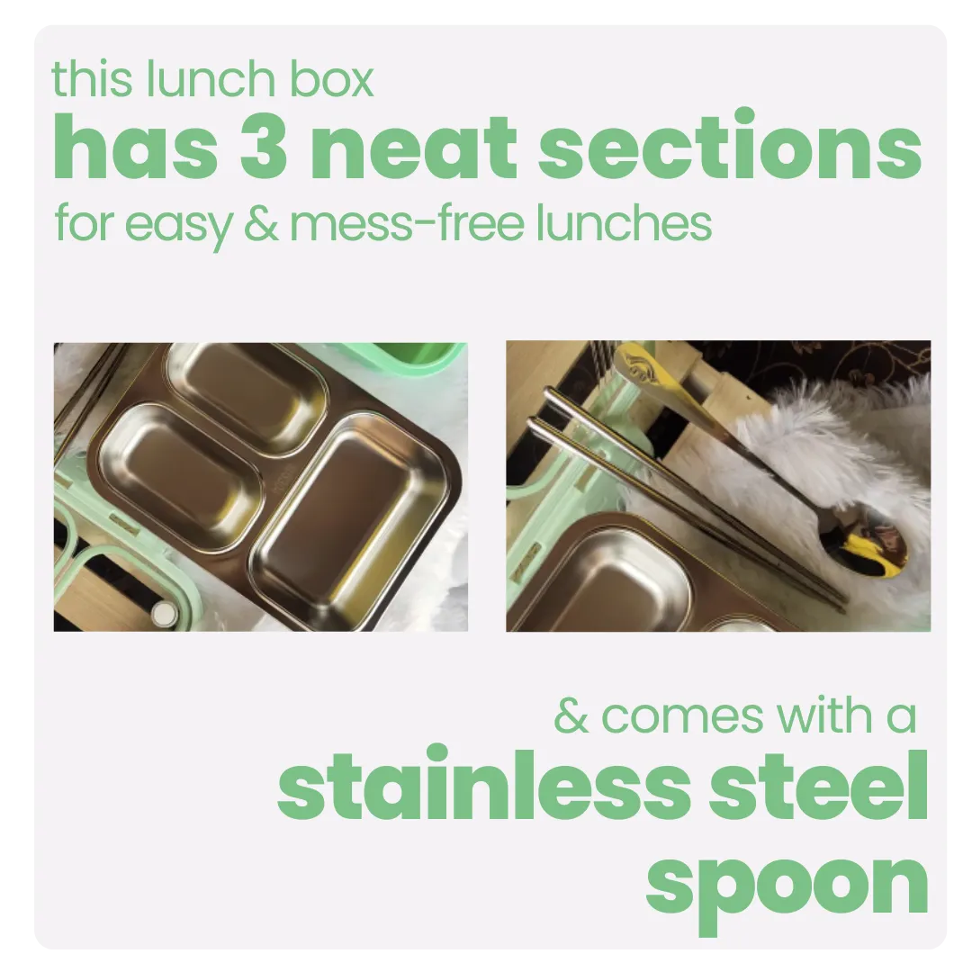 3 Compartment Stainless Steel Bento Lunch Box — image 23 | Tuco Kids