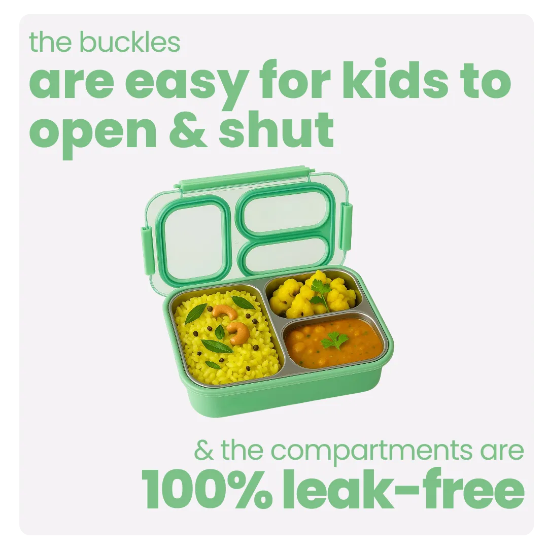 3 Compartment Stainless Steel Bento Lunch Box — image 24 | Tuco Kids