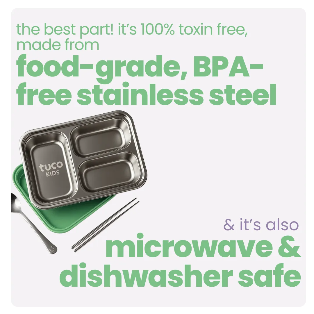 3 Compartment Stainless Steel Bento Lunch Box — image 25 | Tuco Kids