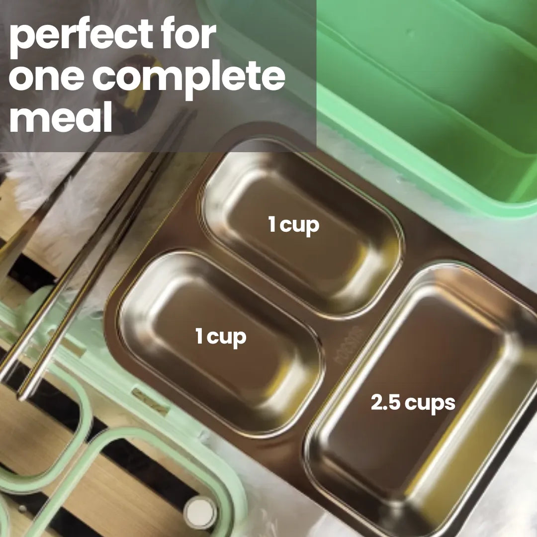 3 Compartment Stainless Steel Bento Lunch Box — image 26 | Tuco Kids