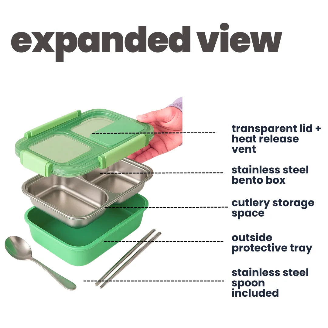 3 Compartment Stainless Steel Bento Lunch Box — image 27 | Tuco Kids