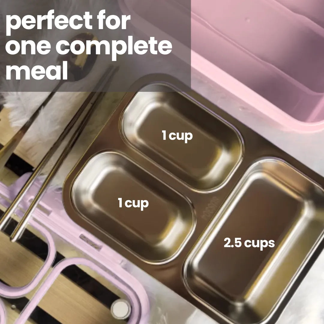 3 Compartment Stainless Steel Bento Lunch Box — image 6 | Tuco Kids