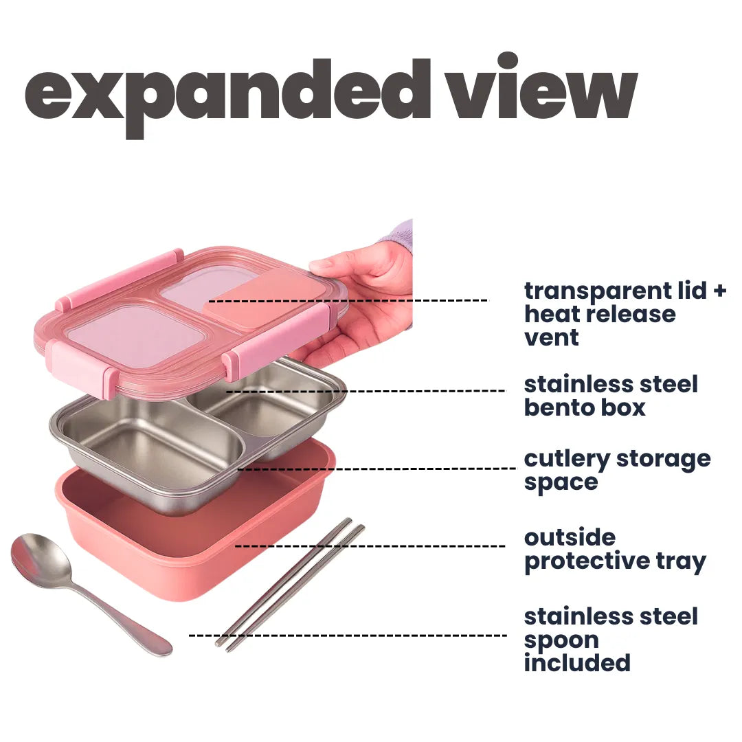 3 Compartment Stainless Steel Bento Lunch Box — image 7 | Tuco Kids
