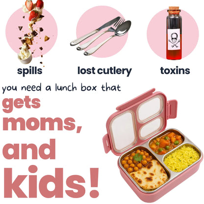 3 Compartment Stainless Steel Bento Lunch Box — key ingredients | Tuco Kids