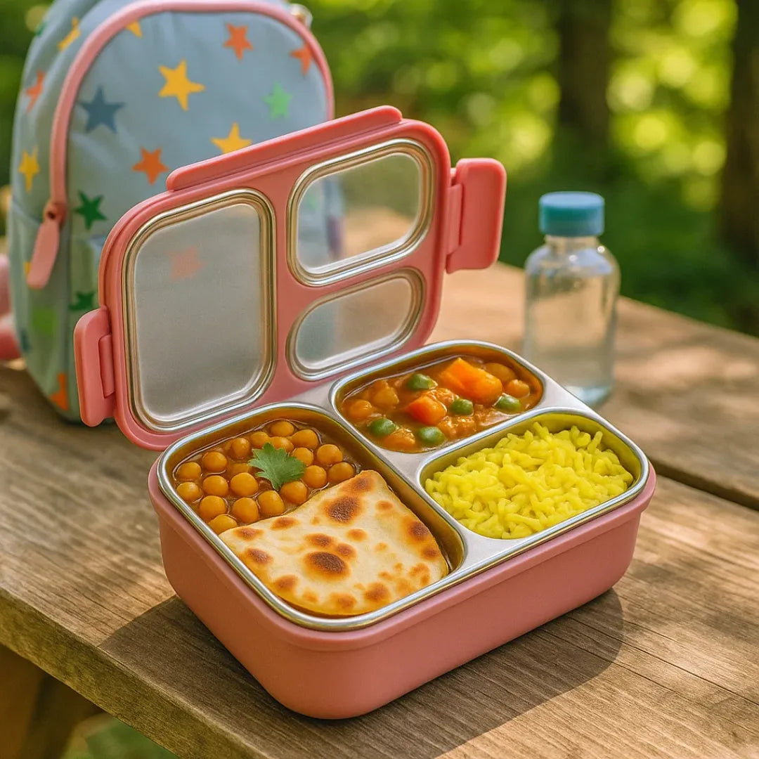 3 Compartment Stainless Steel Bento Lunch Box — natural kids skincare | Tuco Kids