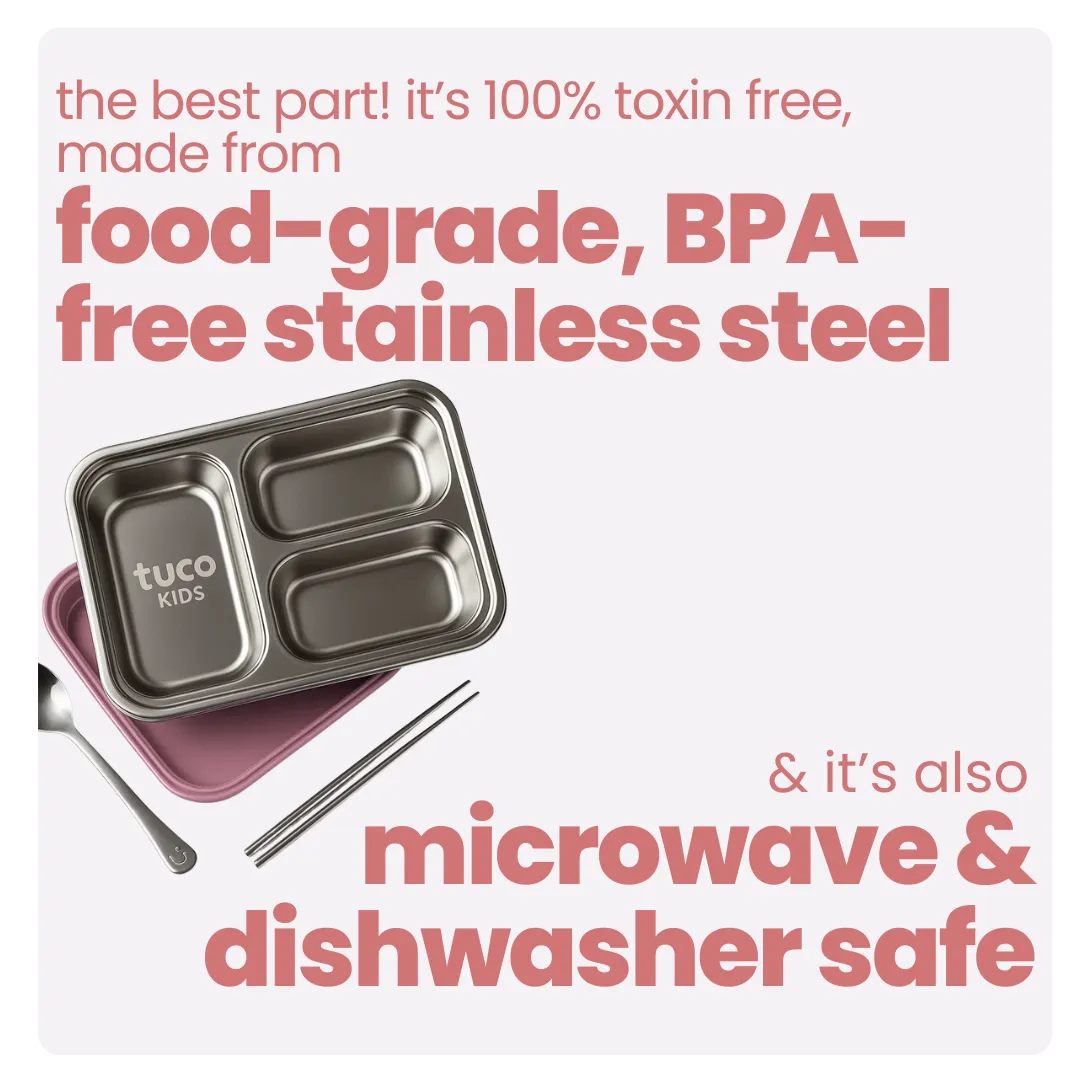 3 Compartment Stainless Steel Bento Lunch Box — safe for kids ingredients | Tuco Kids