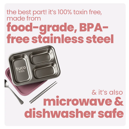 3 Compartment Stainless Steel Bento Lunch Box — safe for kids ingredients | Tuco Kids