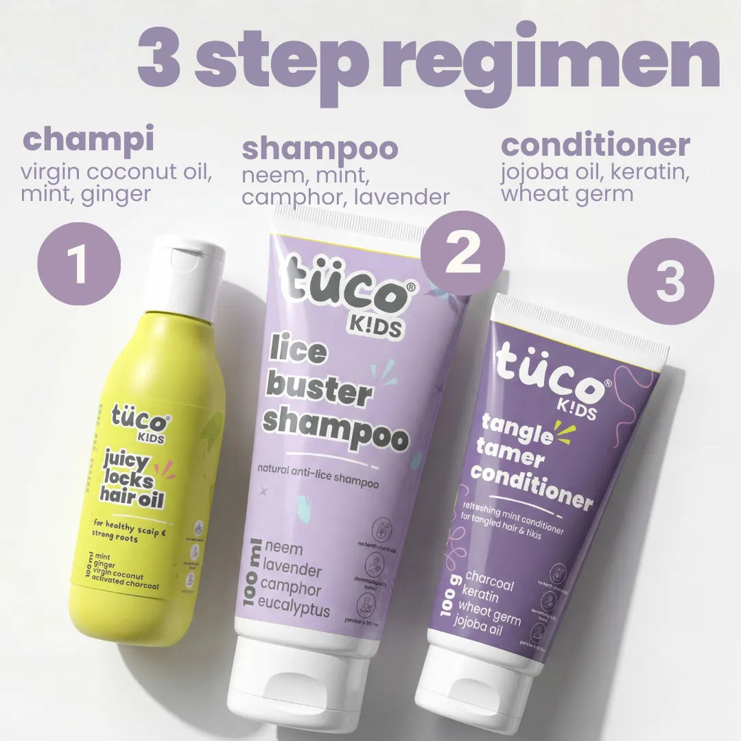 3-step anti-lice regimen for kids - champi with kids hair oil, lice shampoo for kids, conditioner