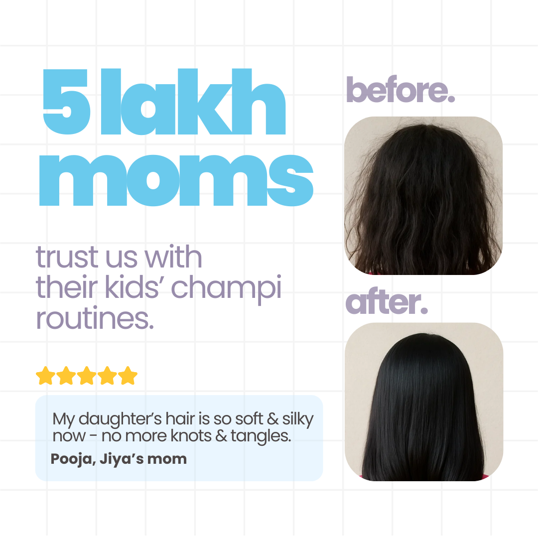 5 lakh moms trust Tuco Kids champi kit – before and after showing soft, silky and tangle-free kids hair