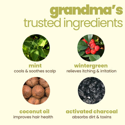 Natural ingredients in Tuco Kids Juicy Locks hair oil – mint cools scalp, wintergreen relieves itching, coconut oil improves hair health, activated charcoal absorbs toxins