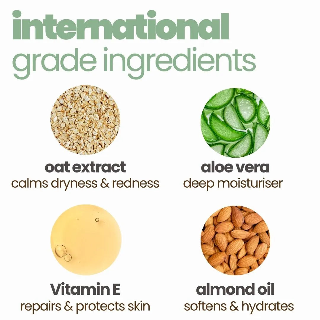 Oat Face Cream key ingredients – oat extract, aloe vera, vitamin E and almond oil | Tuco Kids